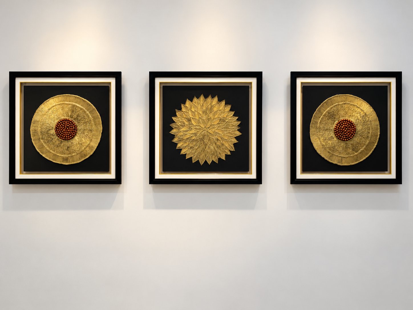 Triptych of Golden Mandalas by Riyanka
